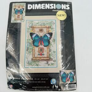 Dimensions Needlepoint Blue Butterfly on Scroll Asian Kit 10" X 16" Embroidery